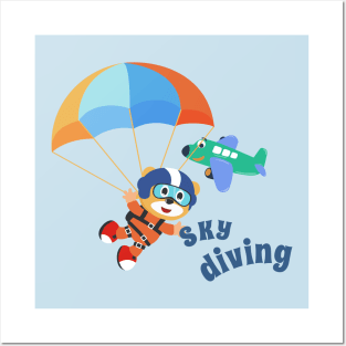 Vector illustration of a cute skydiver Posters and Art